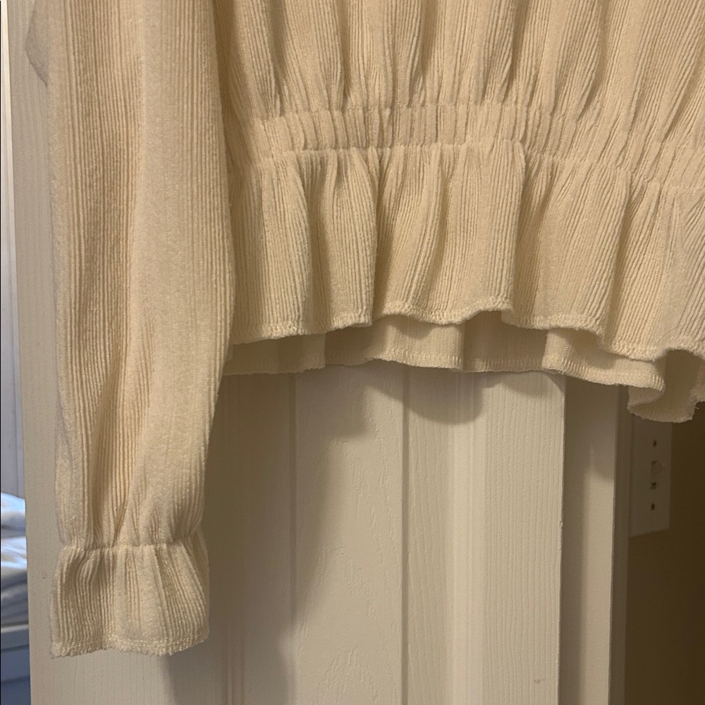 Zara Cream Ribbed Drawstring Hem Sweater - Picture 3 of 4